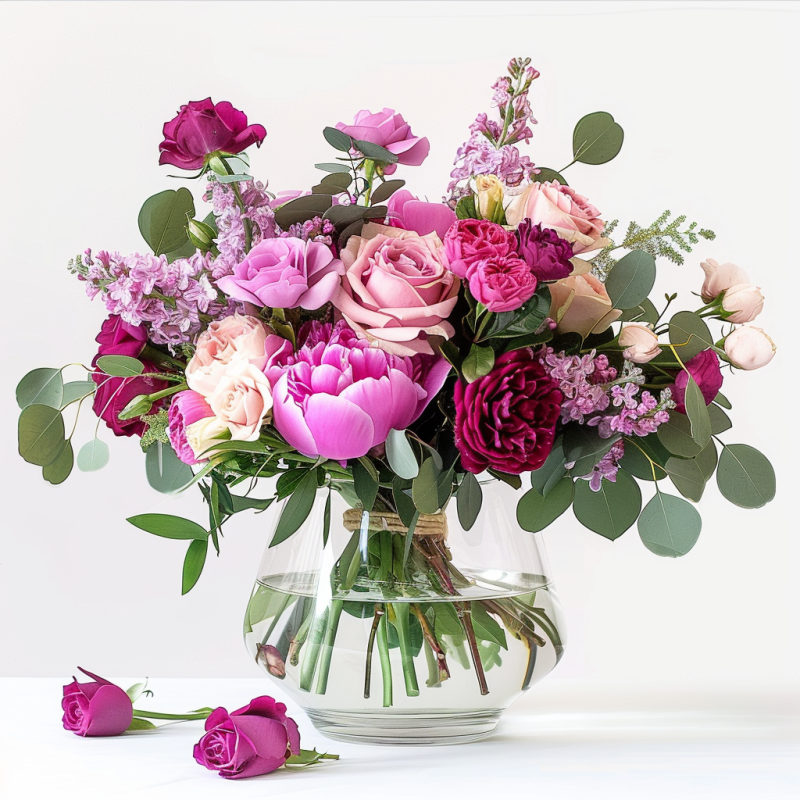 Purple Panache: Elegant Blooms in a Glass Vase