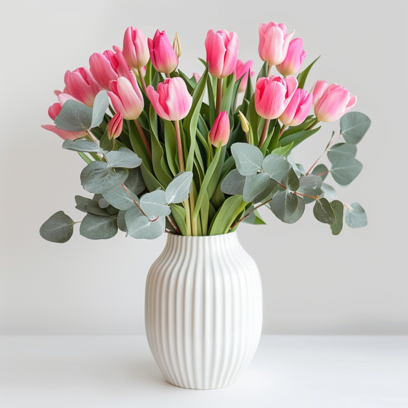 Tulip Tranquility: A Delicate Pink and Green Display